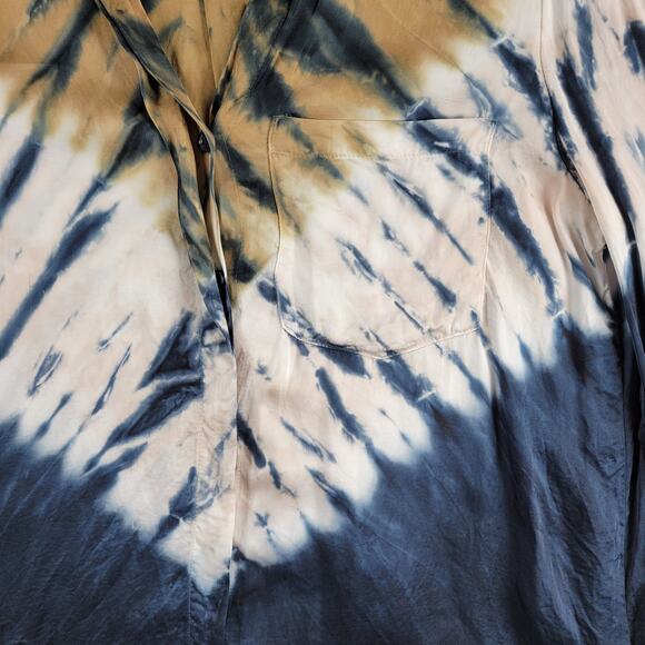 Young Fabulous & Broke Womens Susan Shirt Medium Blue T an Tie Dye Button Down - Picture 11 of 12